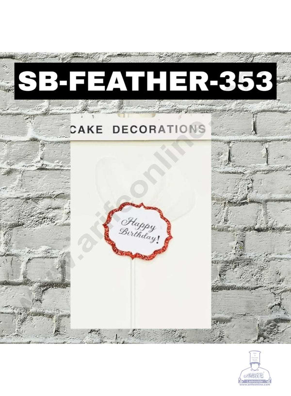 CAKE DECOR™ 1pcs White Happy Birthday Feather Topper For Cake Decoration ( SB-FEATHER-353-WHB )