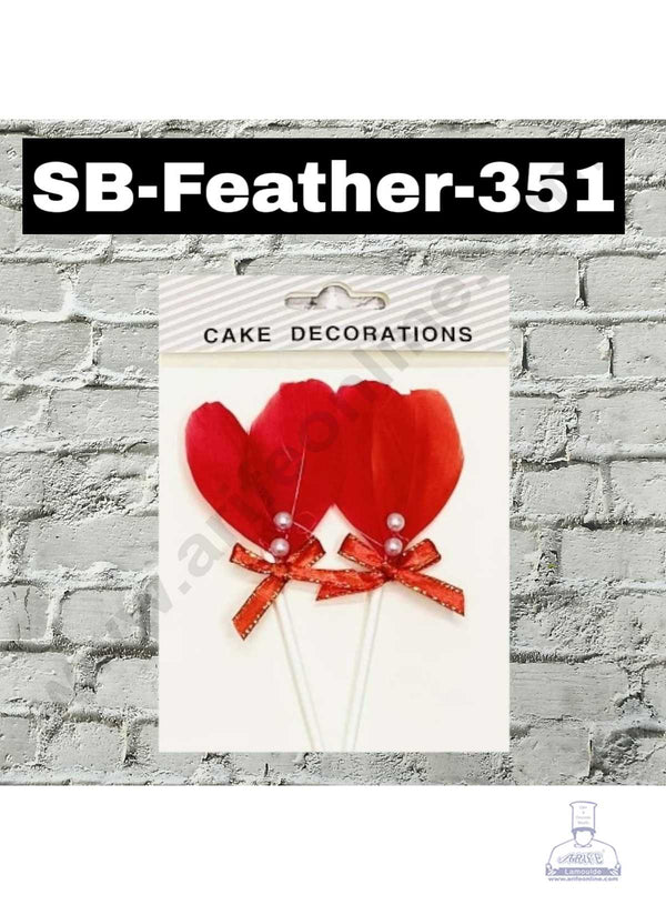 CAKE DECOR™ 2pcs Red Feather Topper For Cake Decoration ( SB-FEATHER-351-Red)