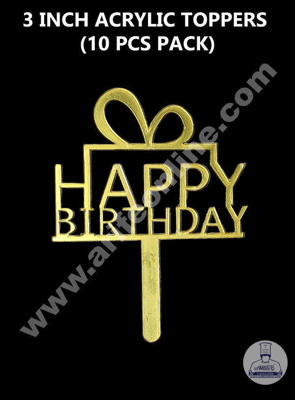 CAKE DECOR™ 3 Inch 10 pcs Golden Acrylic Cake Topper - Happy Birthday ( SBMT-3INCH-03 )