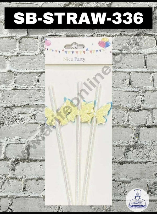 CAKE DECOR™ 3pcs Dual Shade Yellow Blue Butterfly Straw Topper For Cake Decoration( SB-STRAW-336-YB )
