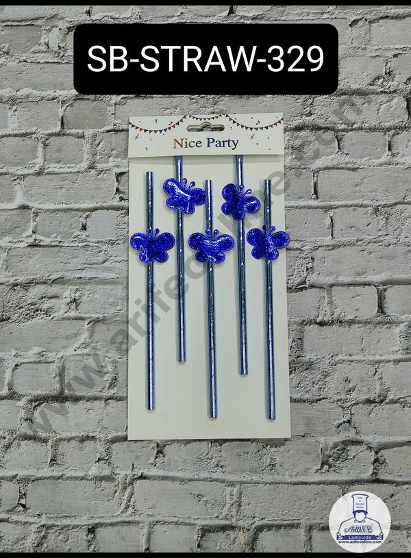 CAKE DECOR™ 5pcs Blue Butterfly Straw Topper For Cake Decoration( SB-STRAW-329-Blue )
