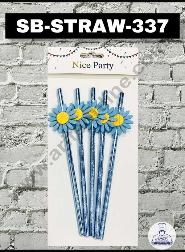 CAKE DECOR™ 5pcs Blue Sunflower Straw Topper For Cake Decoration( SB-STRAW-337-Blue )