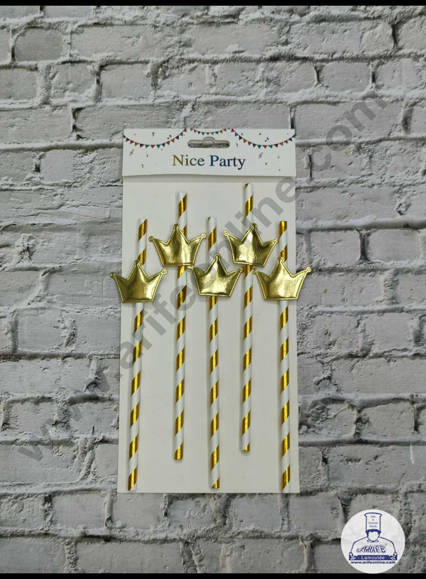 CAKE DECOR™ 5pcs Golden Crown Straw Topper For Cake Decoration( SB-STRAW-343-CGolden )