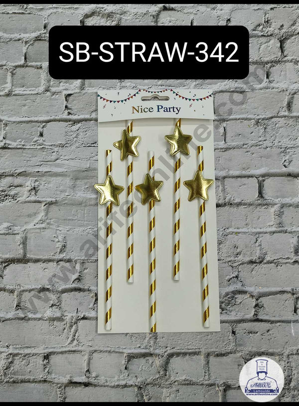 CAKE DECOR™ 5pcs Golden Star Straw Topper For Cake Decoration( SB-STRAW-342-Golden )