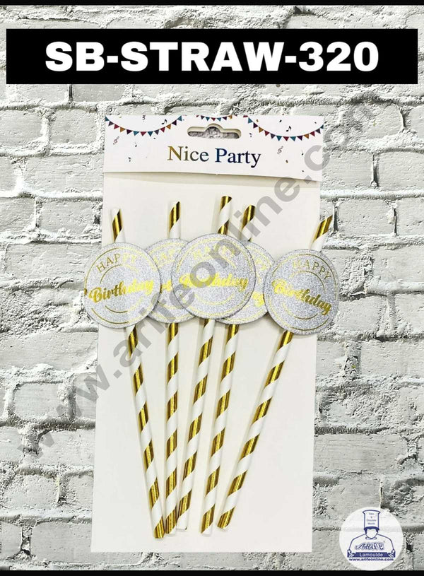 CAKE DECOR™ 5pcs Silver Happy Birthday Tag Straw Topper For Cake Decoration( SB-STRAW-320-Silver )