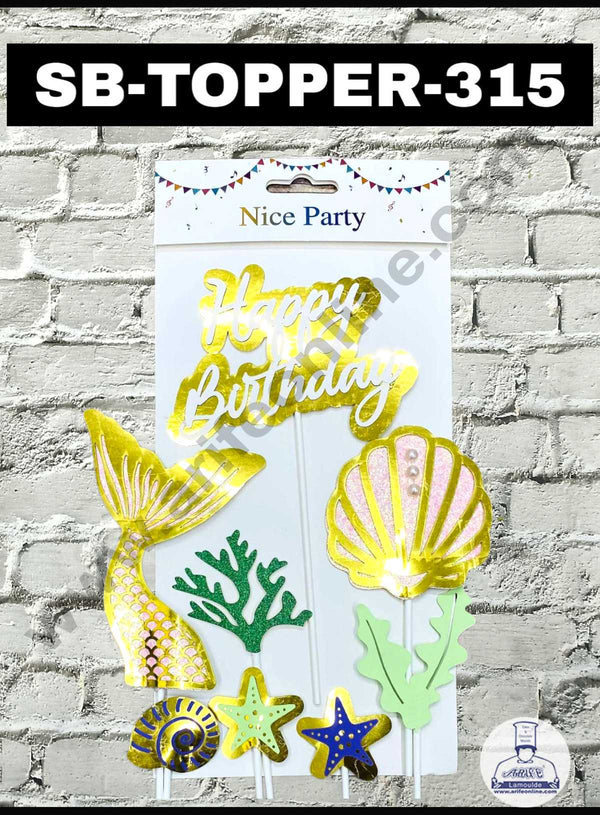 CAKE DECOR™ 8pcs Happy Birthday Sea Theme Stick Topper For Cake Decoration( SB-TOPPER-315 )