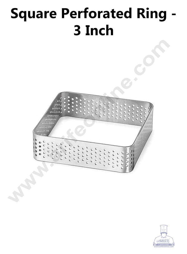CAKE DECOR™ Stainless Steel Perforated Square Tart Cake Ring - 3 Inch