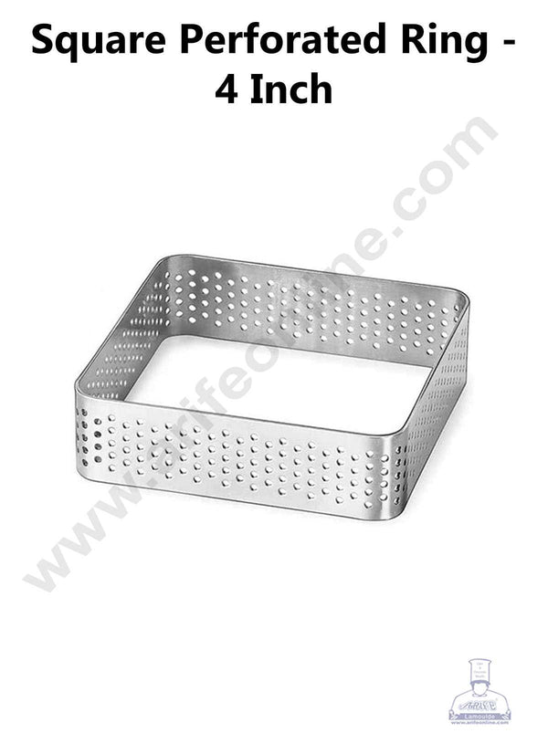 CAKE DECOR™ Stainless Steel Perforated Square Tart Cake Ring - 4 Inch