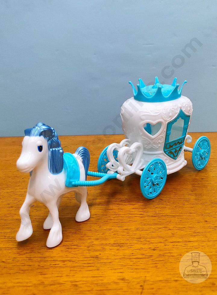 Cake Decor 1 Pc Horse Carriage Baggi Plastic Toys for Cake Toppers - Blue (SB-Baggi-Blue)