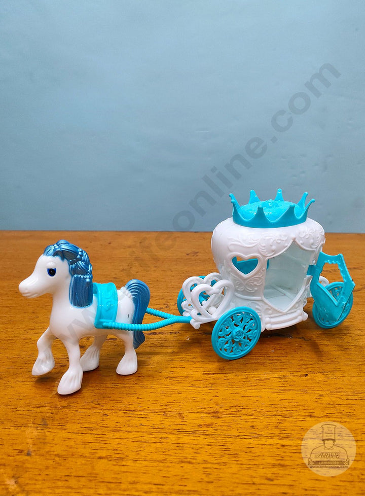 Cake Decor 1 Pc Horse Carriage Baggi Plastic Toys for Cake Toppers - Blue (SB-Baggi-Blue)