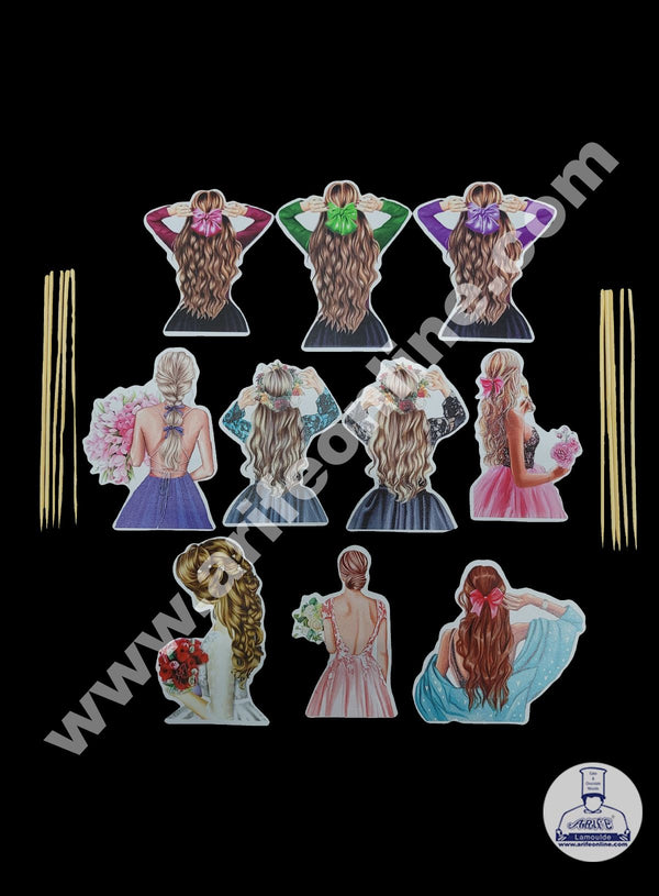 Cake Decor 10 pcs New Design Back Lady Theme Paper Topper For Cake And Cupcake