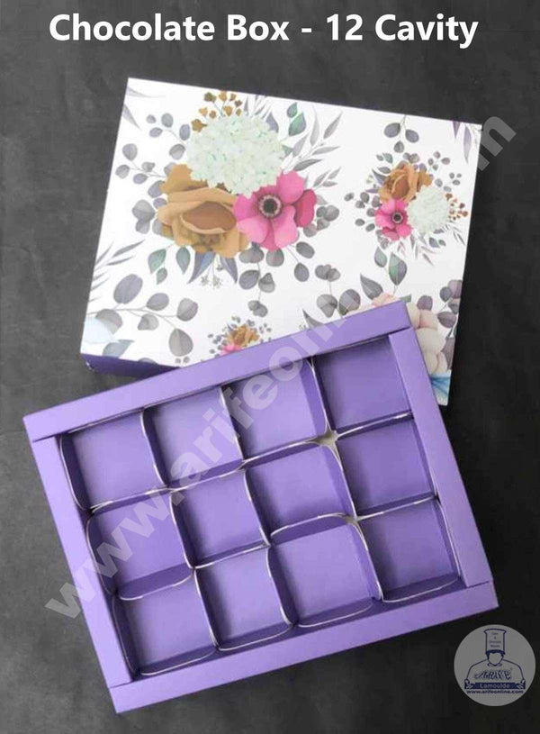 Cake Decor 12 Cavity Floral Chocolate Boxes Set of 10 Pieces - Purple (SBBX-F-103)
