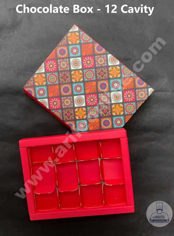 Cake Decor 12 Cavity Floral Chocolate Boxes Set of 10 Pieces - Red (SBBX-F-104)