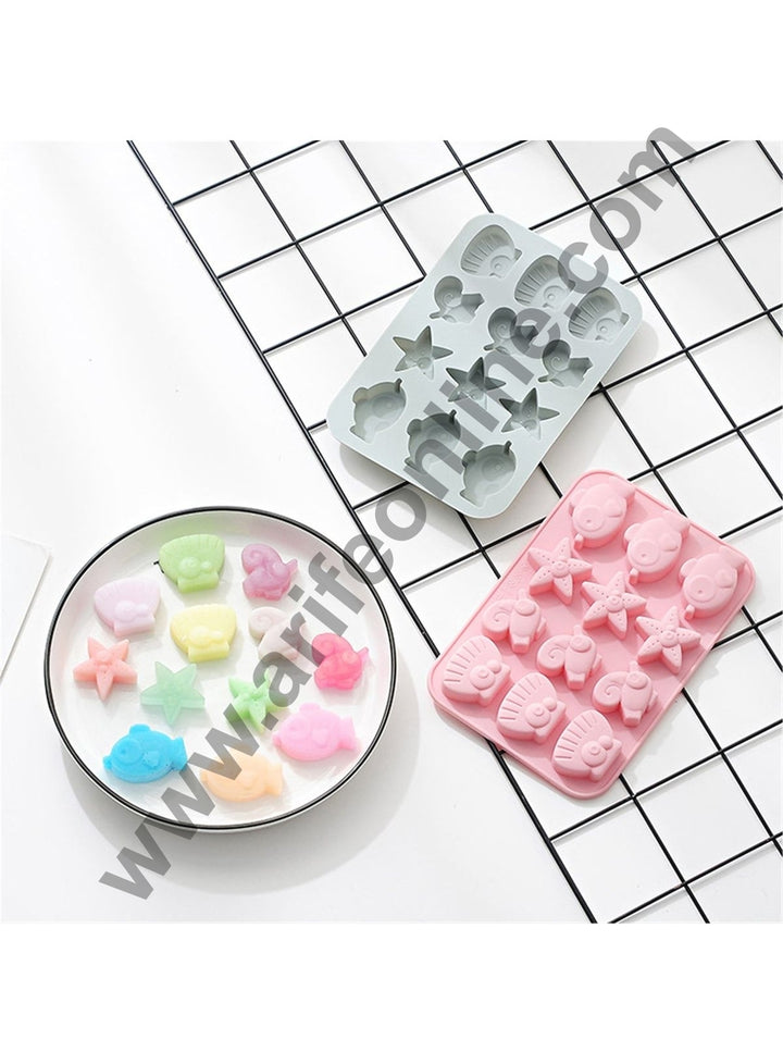 Cake Decor 12 Cavity Silicone Chocolate Mould Sea Life Theme Fish Star Shells Silicon Jelly Candy Moulds
