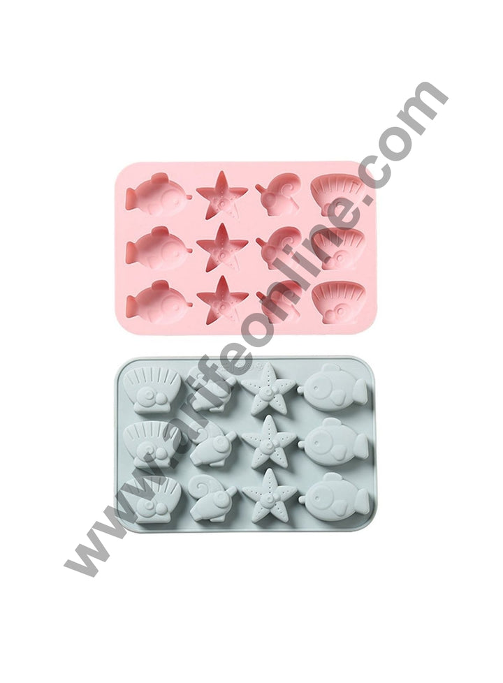 Cake Decor 12 Cavity Silicone Chocolate Mould Sea Life Theme Fish Star Shells Silicon Jelly Candy Moulds