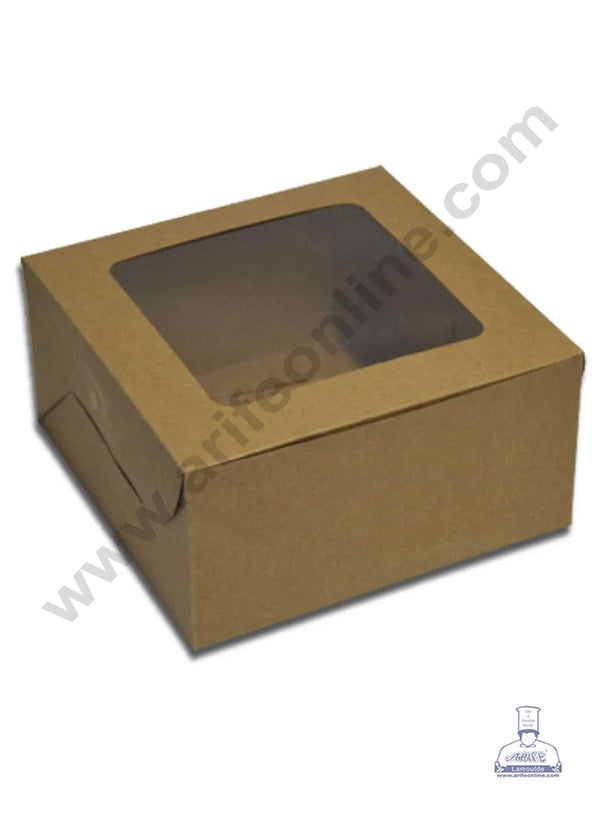 Cake Decor 1/2 kg Brown Kraft Cake Box Packaging with Clear Display Window 8 x 8 x 4 Inch ( Pack of 10pcs )