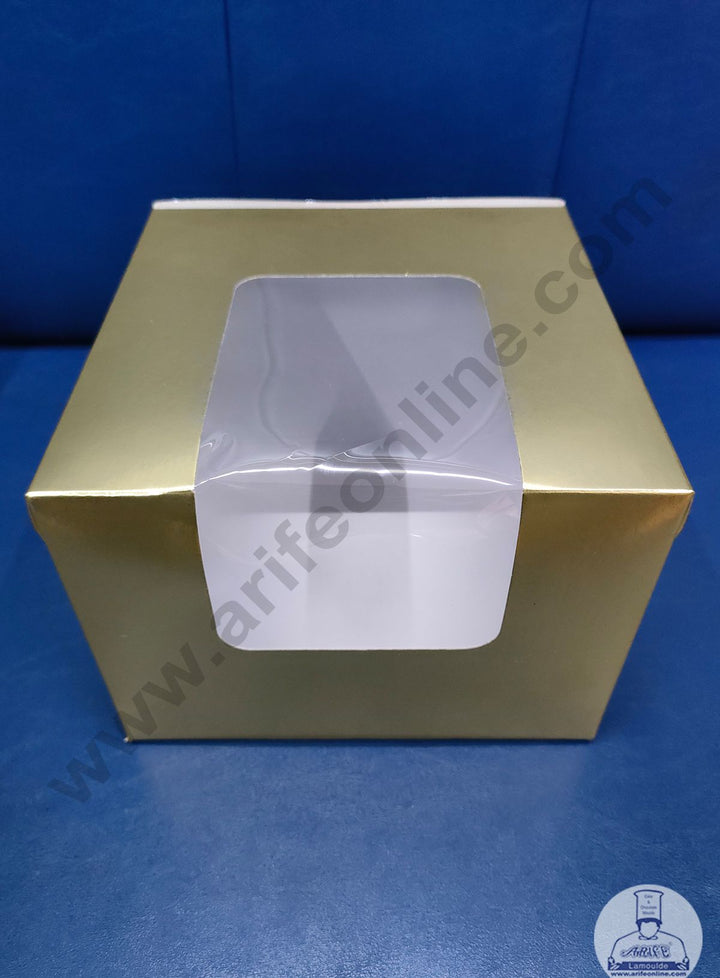 Cake Decor 1/2 kg Golden Cake Box Packaging with Clear Display Rectangle Window 8 x 8 x 6 Inch (Pack of 5pcs)
