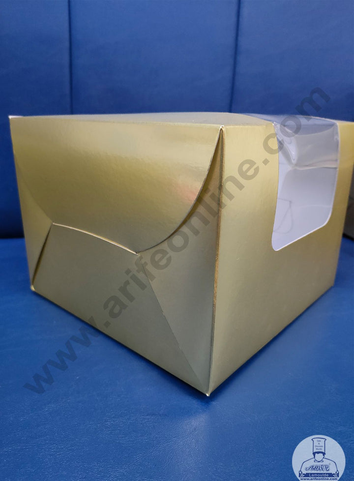 Cake Decor 1/2 kg Golden Cake Box Packaging with Clear Display Rectangle Window 8 x 8 x 6 Inch (Pack of 5pcs)