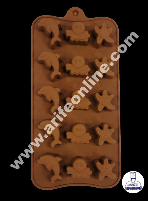 Cake Decor 15 Cavity Dolphin Octopus and Starfish Shape Silicone Chocolate Mold ( SBCM-702 )