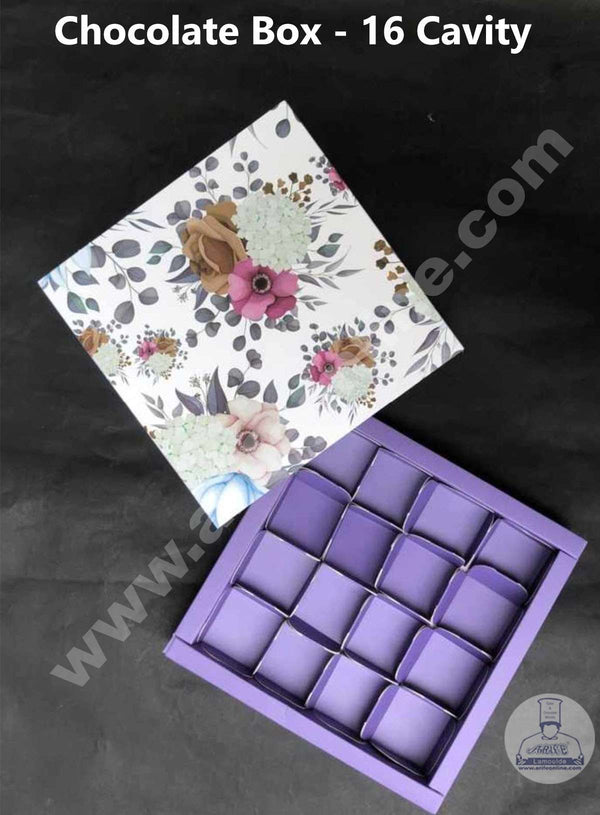 Cake Decor 16 Cavity Floral Chocolate Boxes Set of 10 Pieces - Purple (SBBX-F-105)