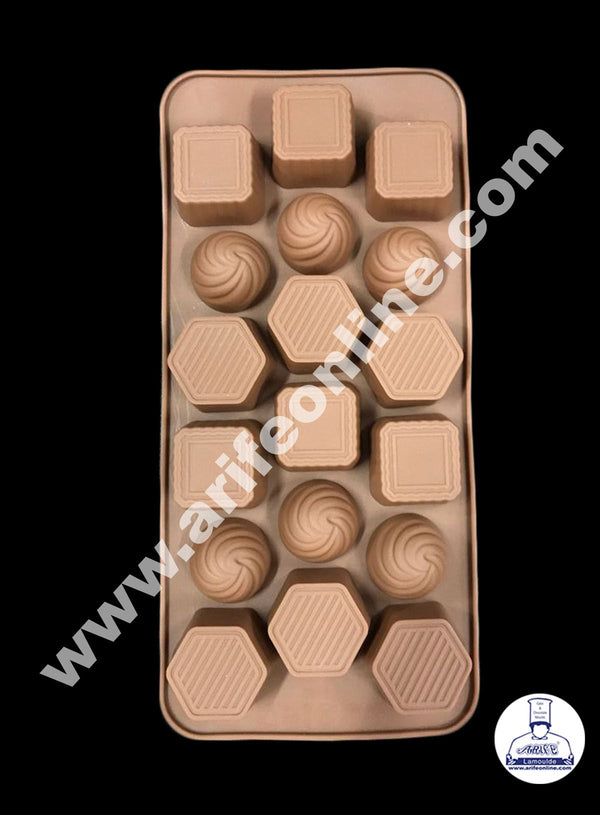 Cake Decor 18 Cavity Square Frill Round and Hexagon Shape Silicone Chocolate Mould