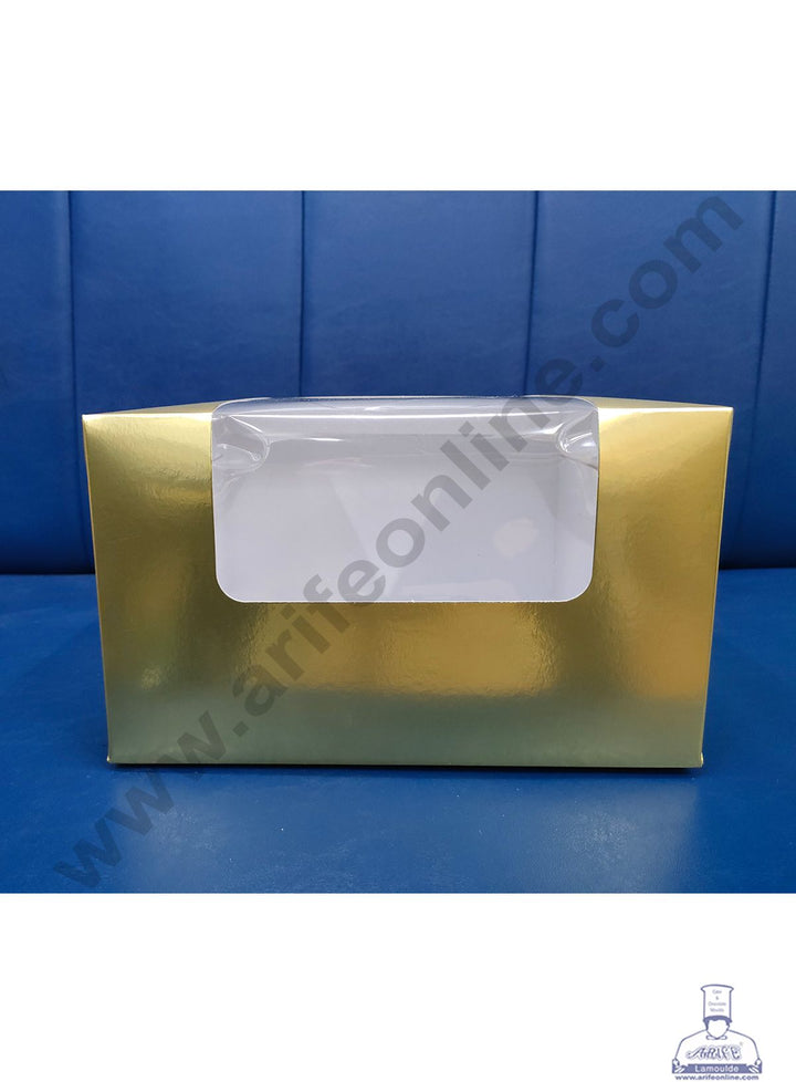 Cake Decor 1kg Golden Cake Box Packaging with Clear Display Rectangle Window 10 x 10 x 6 Inch (Pack of 5pcs)