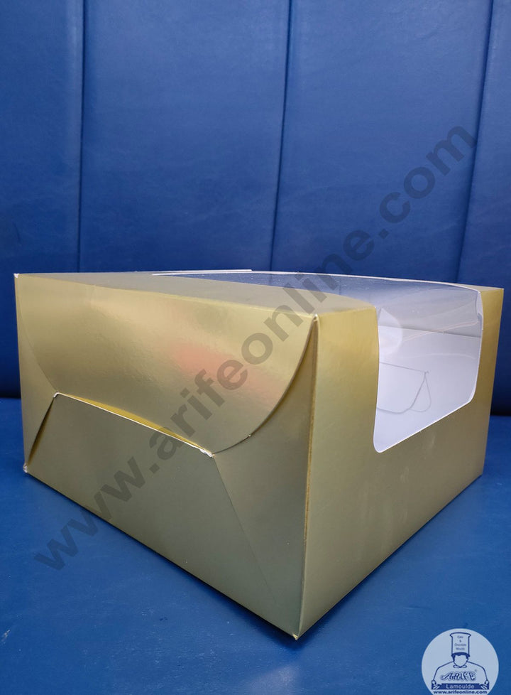 Cake Decor 1kg Golden Cake Box Packaging with Clear Display Rectangle Window 10 x 10 x 6 Inch (Pack of 5pcs)