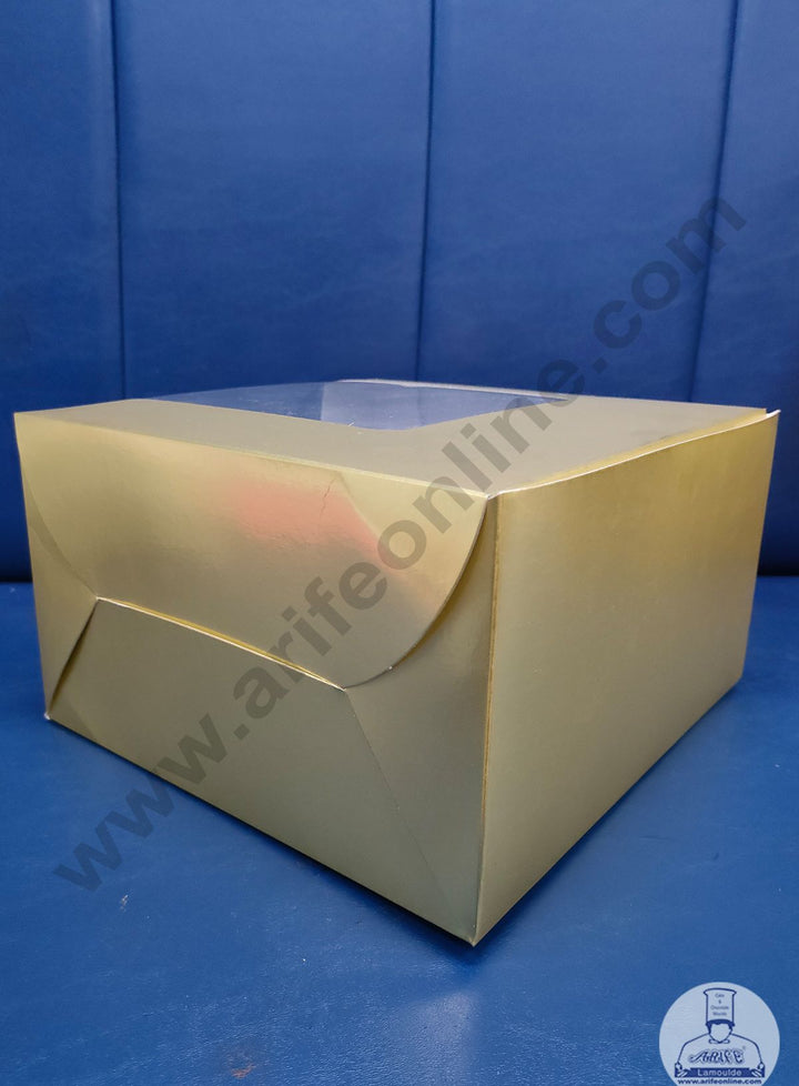 Cake Decor 1kg Golden Cake Box Packaging with Clear Display Rectangle Window 10 x 10 x 6 Inch (Pack of 5pcs)