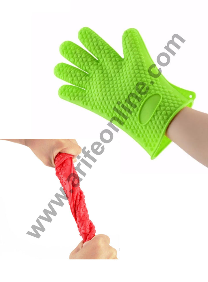 Cake Decor 1pc Silicone Heat Resistant Cooking Baking BBQ Oven Gloves Non-slip Insulated Grill Mittens with Hanging Hole for Kitchen Cooking