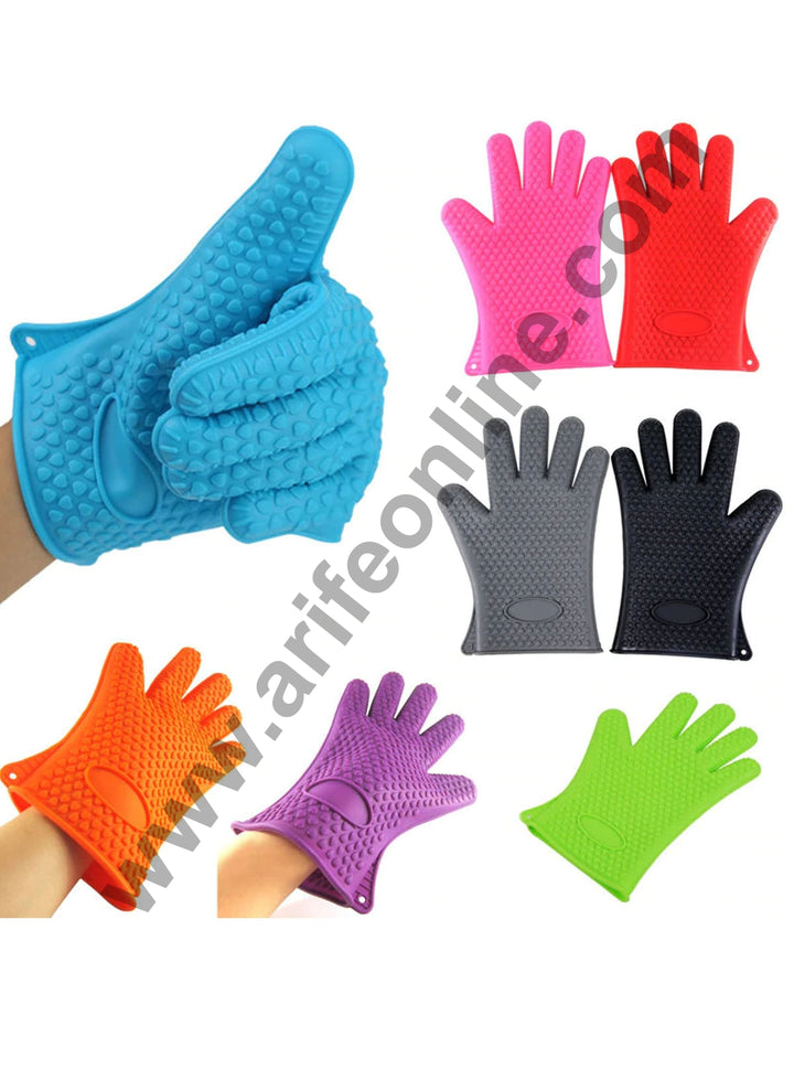 Cake Decor 1pc Silicone Heat Resistant Cooking Baking BBQ Oven Gloves Non-slip Insulated Grill Mittens with Hanging Hole for Kitchen Cooking