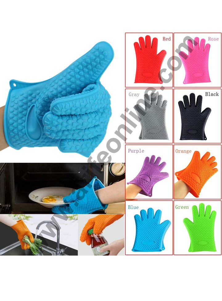 Cake Decor 1pc Silicone Heat Resistant Cooking Baking BBQ Oven Gloves Non-slip Insulated Grill Mittens with Hanging Hole for Kitchen Cooking