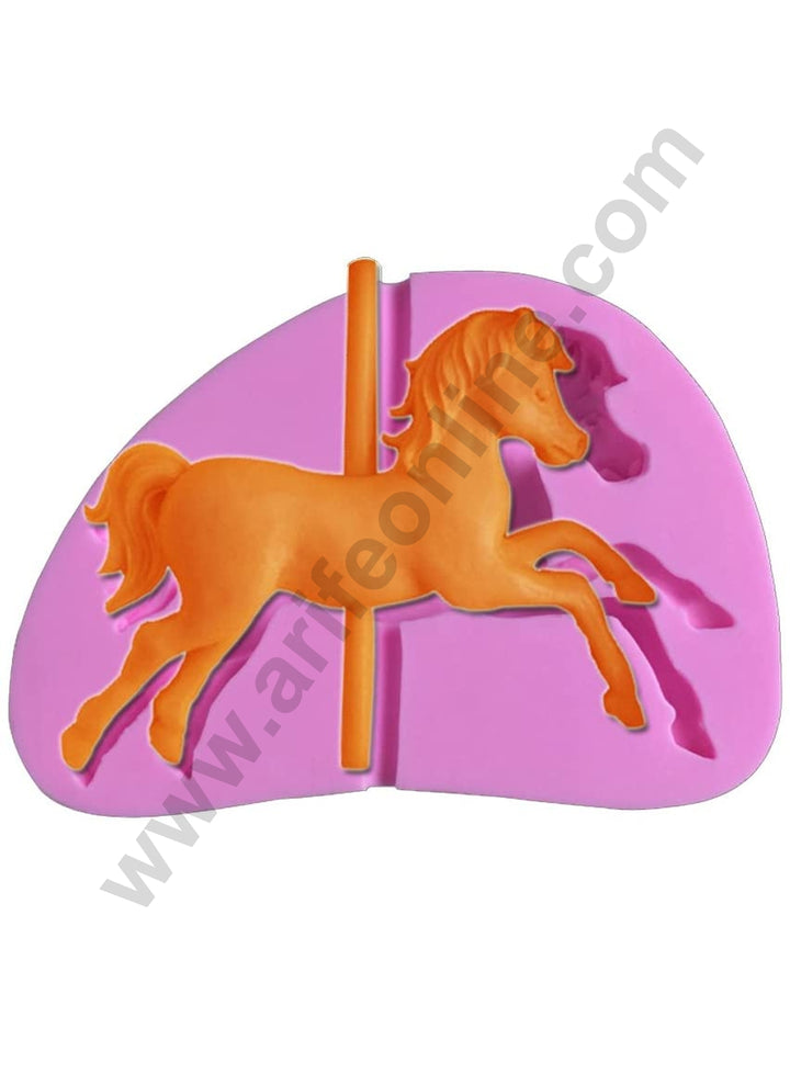 Cake Decor 1pcs Silicone Fondant Mould 3D Carousel Horse With Pole Cake Decorating