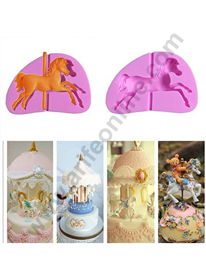 Cake Decor 1pcs Silicone Fondant Mould 3D Carousel Horse With Pole Cake Decorating