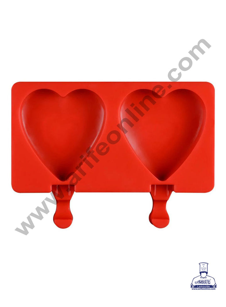 Cake Decor 2 Cavity Plain Heart Shape Silicone Popsicle And Cakesicle Molds Easy Ice Cream Bar Mould SBSM-748