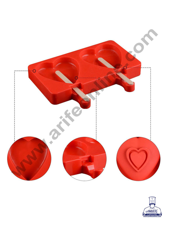 Cake Decor 2 Cavity Plain Heart Shape Silicone Popsicle And Cakesicle Molds Easy Ice Cream Bar Mould SBSM-748