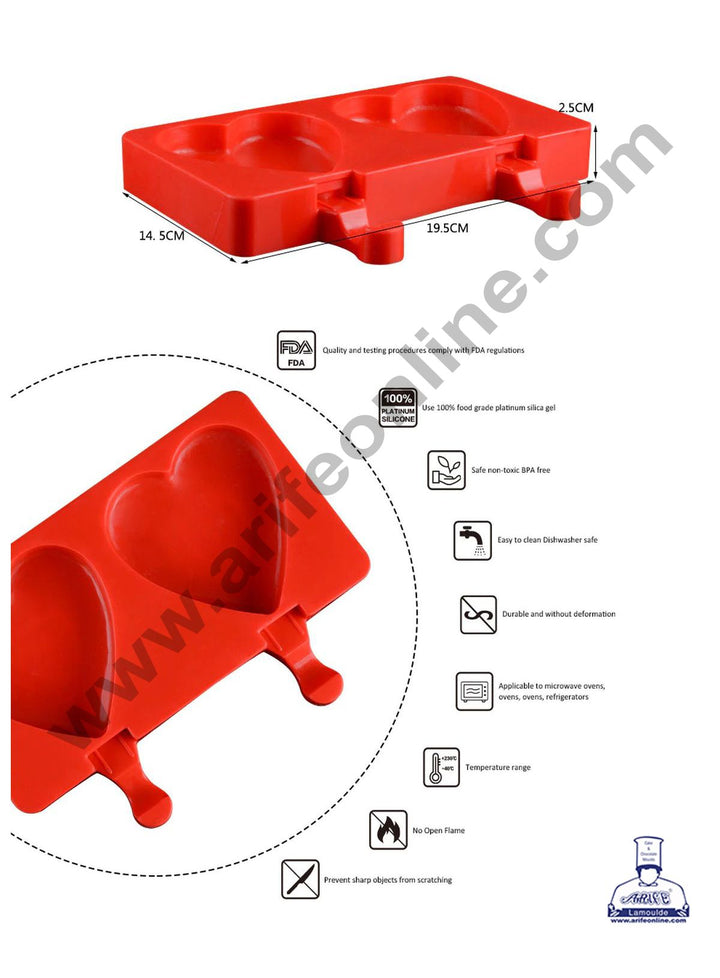 Cake Decor 2 Cavity Plain Heart Shape Silicone Popsicle And Cakesicle Molds Easy Ice Cream Bar Mould SBSM-748