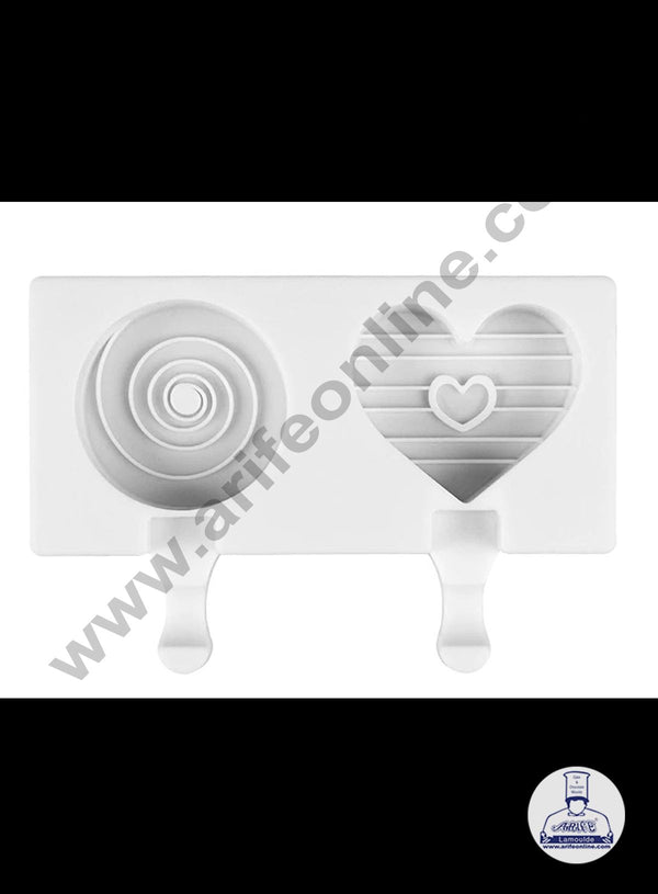 Cake Decor 2 Cavity Swirl Round And Heart In Heart Shape Silicone Popsicle And Cakesicle Molds Easy Ice Cream Bar Mould