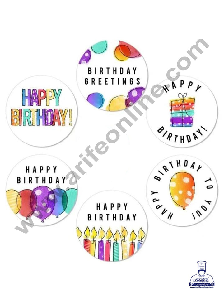 Cake Decor 240 Pieces Round 1.5 Inch Multicolour Stickers - Happy Birthday