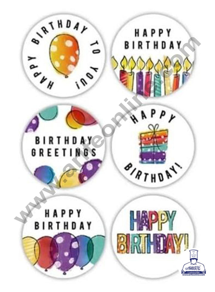 Cake Decor 240 Pieces Round 1.5 Inch Multicolour Stickers - Happy Birthday