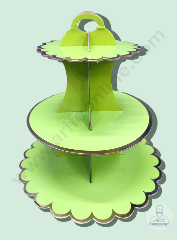Cake Decor 3 Tier Cardboard Cupcake Stand - Green with Golden Border ( SBCS-C-GGBD )