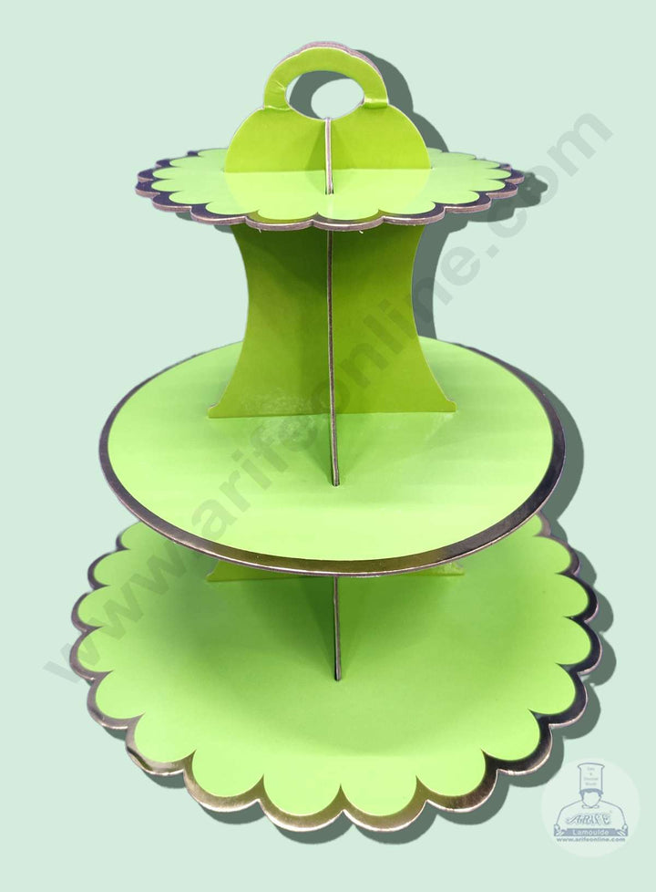 Cake Decor 3 Tier Cardboard Cupcake Stand - Green with Golden Border ( SBCS-C-GGBD )