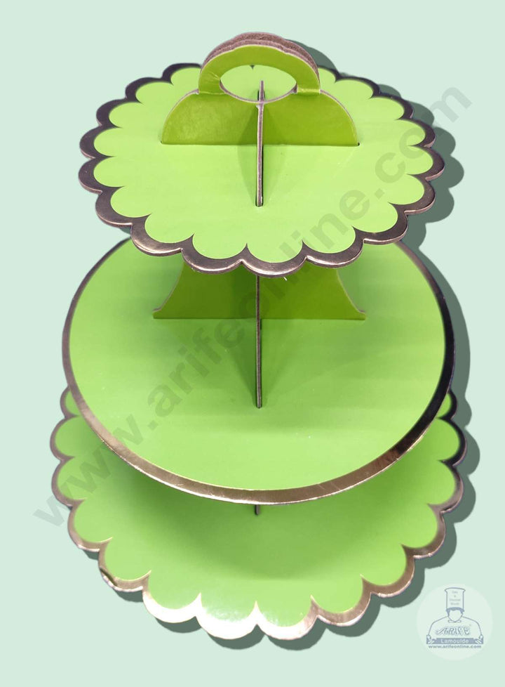 Cake Decor 3 Tier Cardboard Cupcake Stand - Green with Golden Border ( SBCS-C-GGBD )