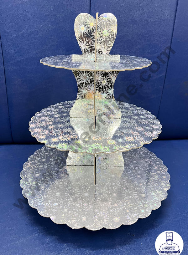 Cake Decor 3 Tier Cardboard Cupcake Stand - Hologram Silver