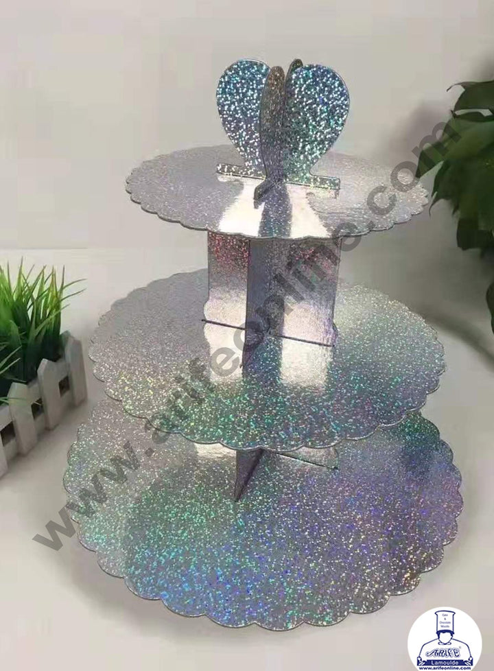 Cake Decor 3 Tier Cardboard Cupcake Stand - Hologram Silver