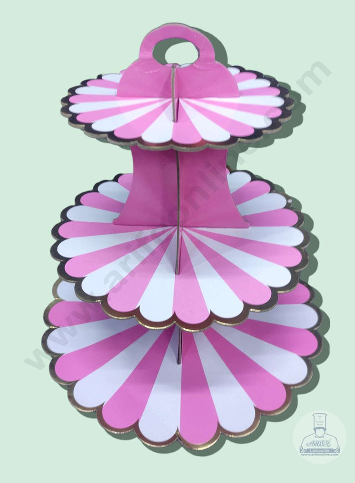 Cake Decor 3 Tier Cardboard Cupcake Stand - Light Pink White Strips ( SBCS-C-LPink )