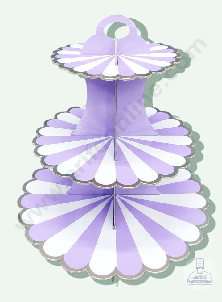 Cake Decor 3 Tier Cardboard Cupcake Stand - Light Purple White Strips ( SBCS-C-LPWS )