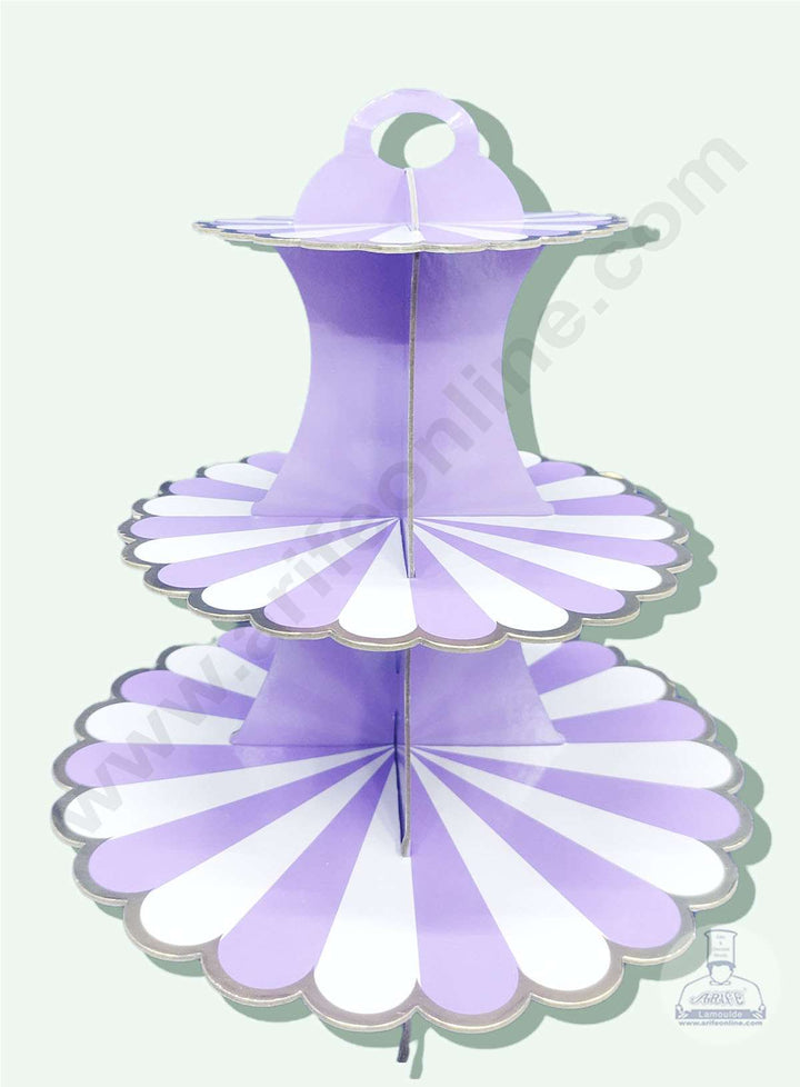 Cake Decor 3 Tier Cardboard Cupcake Stand - Light Purple White Strips ( SBCS-C-LPWS )