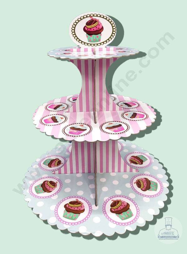 Cake Decor 3 Tier Cardboard Cupcake Stand - Multicolor - Cupcake Design ( SBCS-C-MCD )