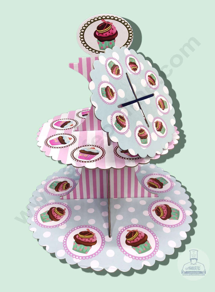 Cake Decor 3 Tier Cardboard Cupcake Stand - Multicolor - Cupcake Design ( SBCS-C-MCD )