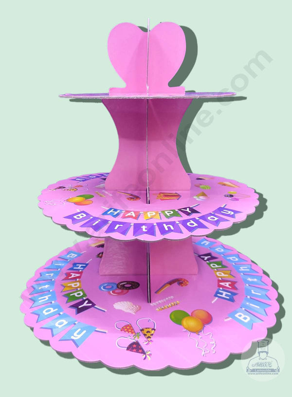 Cake Decor 3 Tier Cardboard Cupcake Stand - Pink - Happy Birthday ( SBCS-C-PHB )